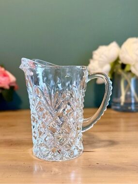 Anchor Hocking Cut Glass Creamer Pitcher Set of 2 Vintage Clear